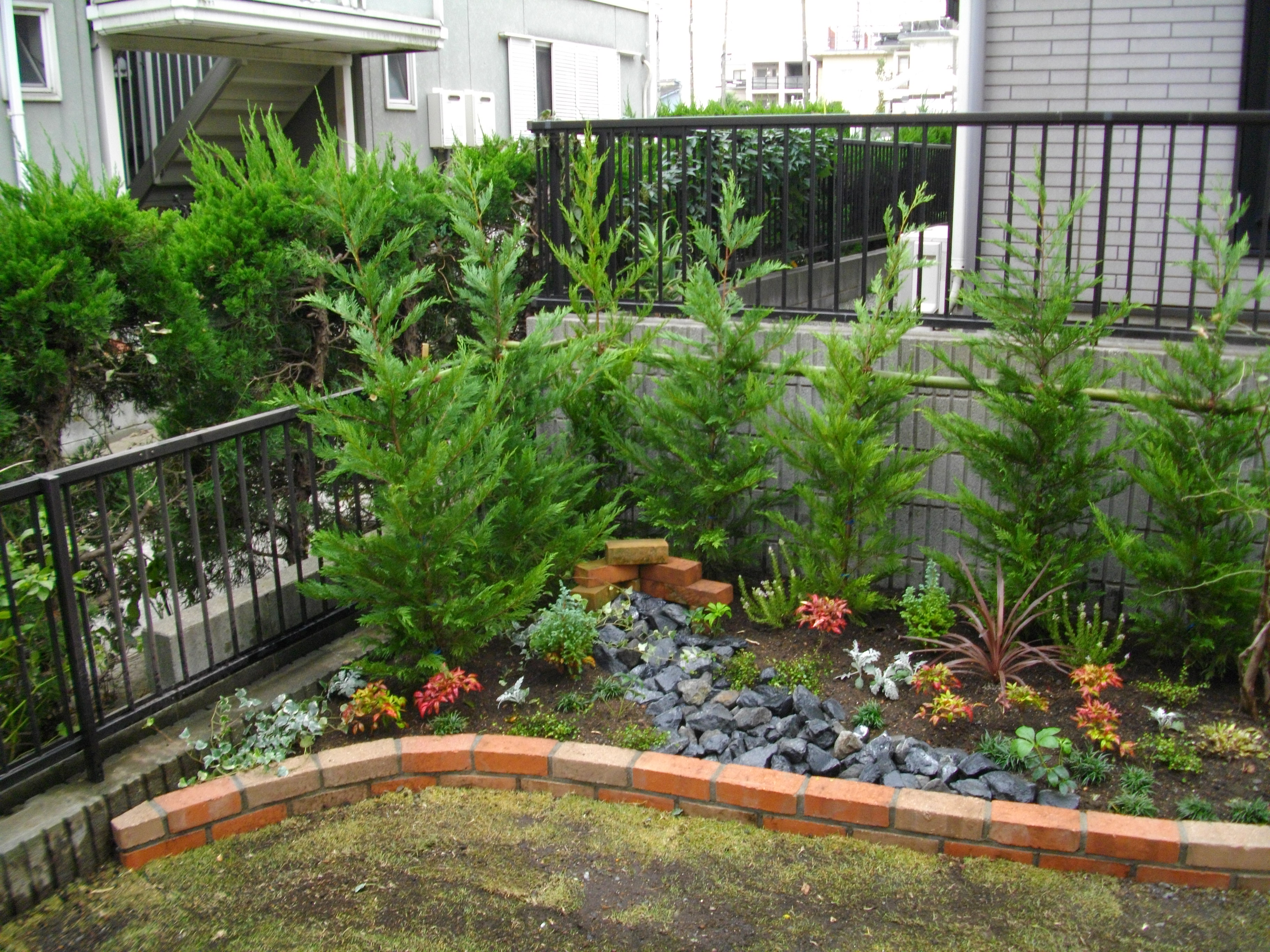 生い茂ったお庭から眺めるガーデニングコーナーへ たかはし庭園 川崎市多摩区の造園専門店